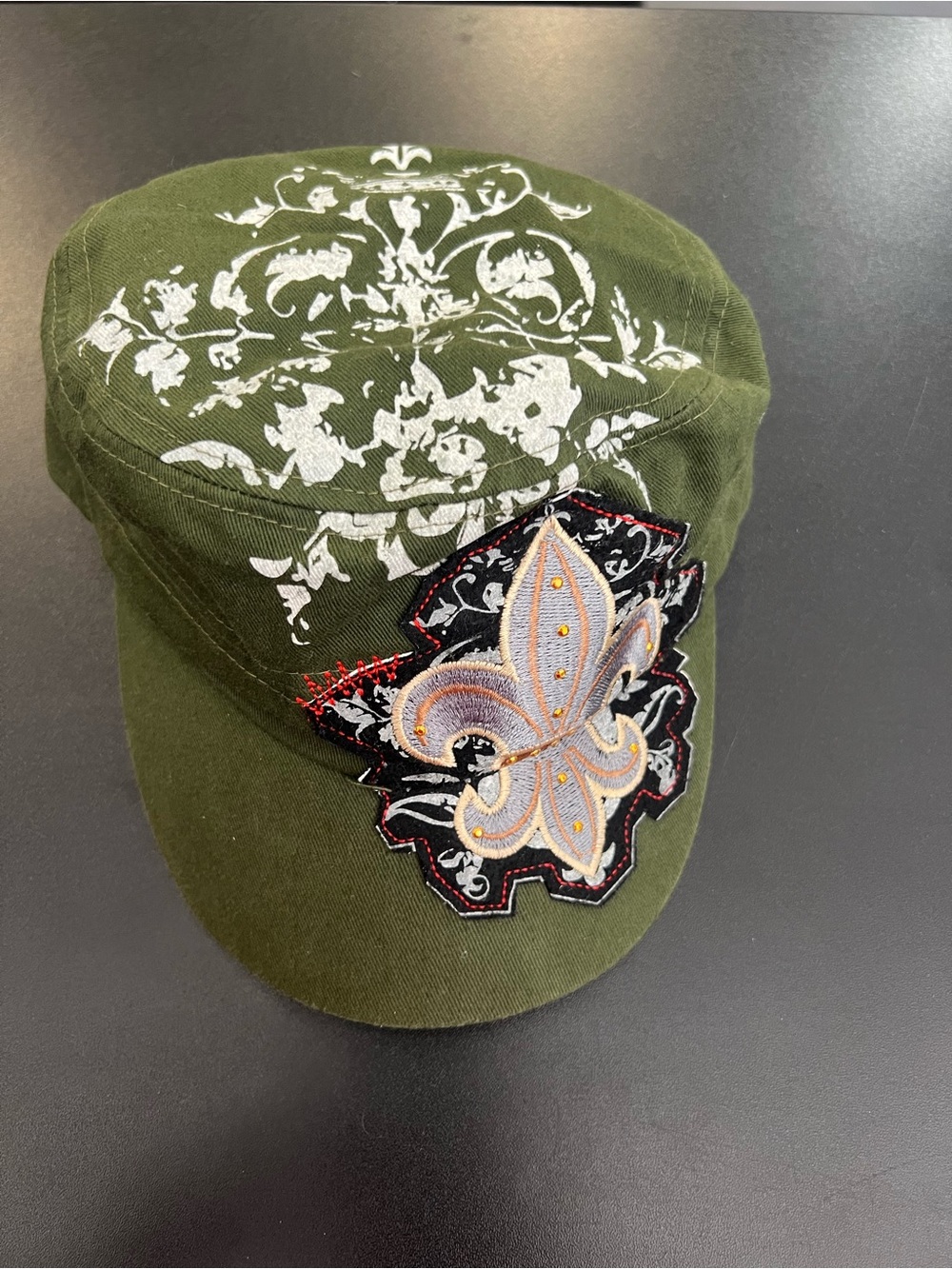 Fleur-de-Lis Embroidered Military Cap - Olive Green